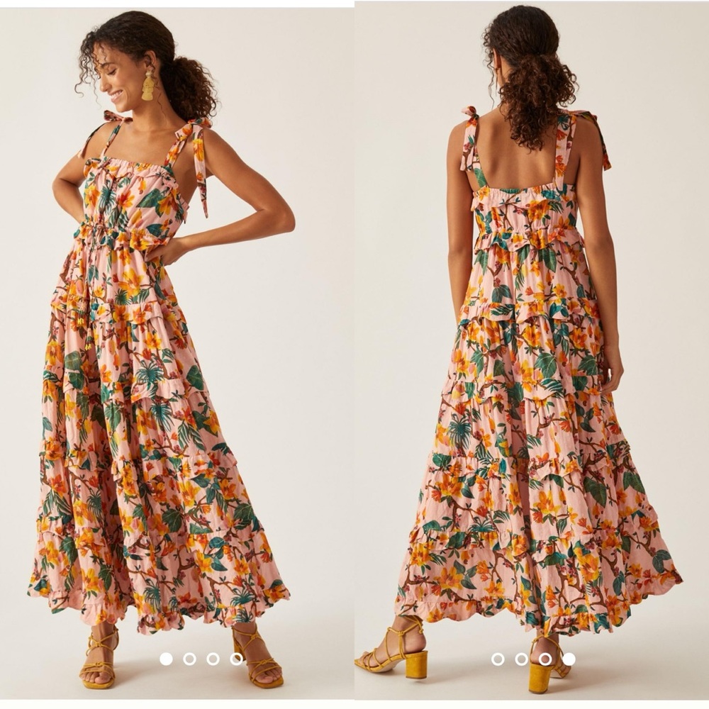 Farm Rio Square-Neck Tiered-Maxi Dress
